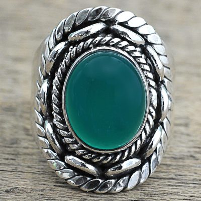 Hand Made Green Quartz Silver Cocktail Ring from India