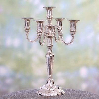 Nickel plated brass candelabra, Majestic Glow (15 inch)