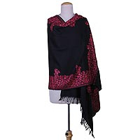 Wool shawl Deep Rose Night India