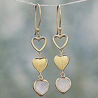 Gold plated rainbow moonstone dangle earrings,