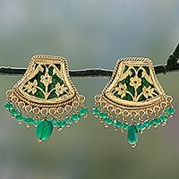 Gold plated onyx chandelier earrings,