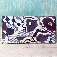 Leather accent cotton batik wallet Flowery Cheer India