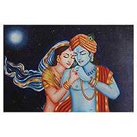 'Divine Love' (2016) - Original Oil Painting of Krishna and Radha from India