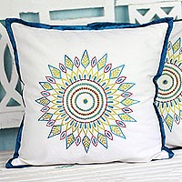 Embroidered cotton cushion covers Leafy Circle pair India