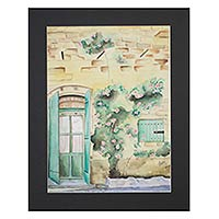 'The Doorway' - Watercolor Country Scene on Paper by Indian Artist