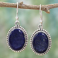Lapis lazuli dangle earrings, 'Blue Royalty' - Lapis Lazuli Dangle Earrings with Gold Colored Flecks