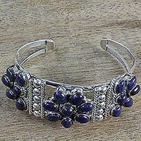 Lapis lazuli flower cuff bracelet,