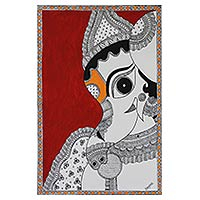Madhubani painting, 'Ganesha Bala Ganapathi' - Madhubani Folk Art Painting of Ganesha NOVICA India
