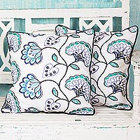 Cotton cushion covers Dusk Flowers pair India
