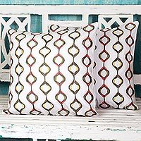 Cotton cushion covers, 'Exotic Hives in Stone' (pair) - Stone Brown Cotton Cushion Covers (Pair) from India