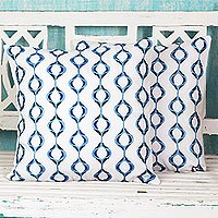 Cotton cushion covers Exotic Hives in Cerulean pair India