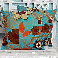 Cotton cushion covers Floral Grandeur pair India