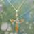 Gold plated blue topaz pendant necklace, 'Wings of Hope' - Blue Topaz 18k Gold Plated Sterling Silver Cross Necklace thumbail