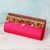 Silk clutch handbag, 'Fuchsia Glamour' - Silk Clutch in Fuchsia with Golden Beads from India (image 2c) thumbail
