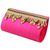 Silk clutch handbag, 'Fuchsia Glamour' - Silk Clutch in Fuchsia with Golden Beads from India (image 2d) thumbail
