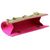 Silk clutch handbag, 'Fuchsia Glamour' - Silk Clutch in Fuchsia with Golden Beads from India (image 2e) thumbail