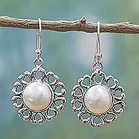 Cultured mabe pearl dangle earrings,