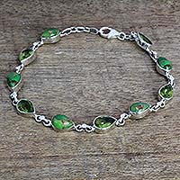 Peridot link bracelet, 'Sunny Drops in Green' - Peridot Composite Turquoise Link Bracelet from India