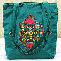Embroidered shoulder bag Teal Elegance India