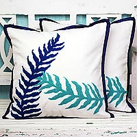 Cotton cushion covers Alluring Leaves pair India