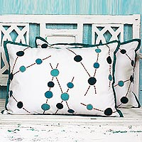 Cotton cushion covers Turquoise Bubbles pair India