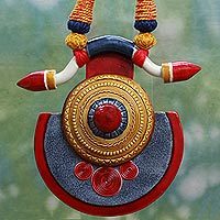 Cotton and ceramic pendant necklace,