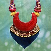 Cotton and ceramic pendant necklace,