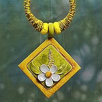 Cotton and ceramic pendant necklace,