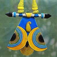 Cotton and ceramic pendant necklace,