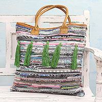 Leather accent recycled cotton tote handbag Tassel Beauty India