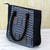 Batik cotton tote handbag, 'Azure Zigzag' - 100% Cotton Batik Tote Handbag in Azure from India (image 2b) thumbail