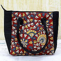 Batik cotton tote handbag Floral Thicket in Crimson India