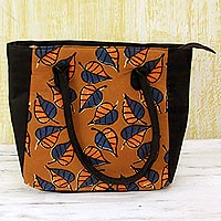 Batik cotton tote handbag Ginger Leaves India