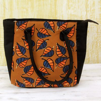 Batik cotton tote handbag, Ginger Leaves