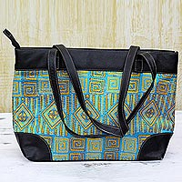 Leather accented silk shoulder bag Alluring Maze India