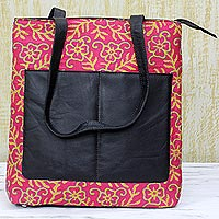 Leather accent silk shoulder bag Deep Rose Festitivy India