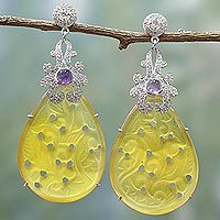 Agate and amethyst dangle earrings,