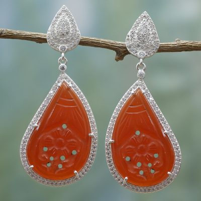 Carnelian dangle earrings, Romantic Flame