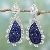 Lapis lazuli and cubic zirconia dangle earrings,