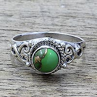 Sterling silver cocktail ring, 'Harmonic Green' - Silver Green Composite Turquoise Cocktail Ring India