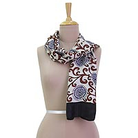 Silk scarf Floral Vines in Russet India