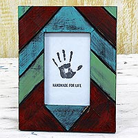 Wood photo frame, 'Geometric Delight' (4x6) - Geometric Wood Photo Frame Multicolored (4x6) from India
