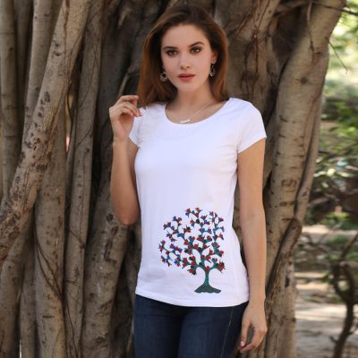 Cotton blend Madhubani t-shirt, Blossoming Beauty