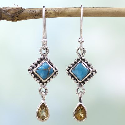 Citrine dangle earrings, Queen of Diamonds