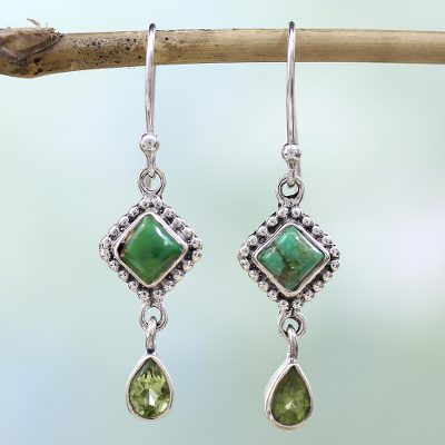 Peridot dangle earrings, Radiant Princess in Green