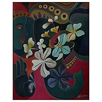 'Siddi Vinayak' - Floral Expressionist Painting of Faces from India