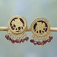 Gold plated garnet button earrings,