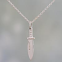 Sterling silver pendant necklace, 'Mighty Sword' - Sterling Silver Sword Necklace Handcrafted in India