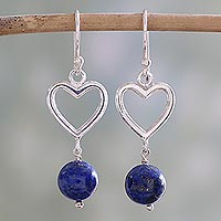 Lapis lazuli dangle earrings, 'Majestic Globes' - Handcrafted Lapis Lazuli and Sterling Silver Dangle Earrings