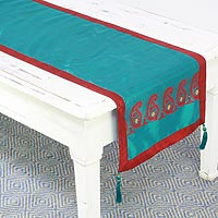 Silk table runner Regal Holiday in Teal India